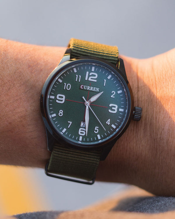 reloj curren flieger verde estilo militar