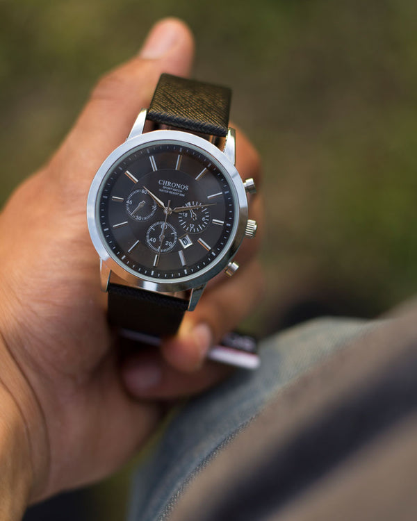 reloj chronos negro plateado fechador online mexico hombre