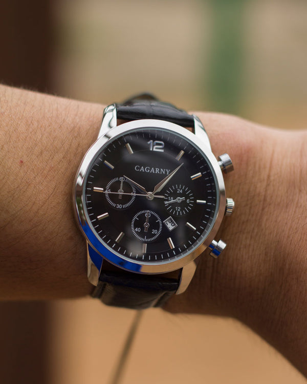 reloj cagarny negro plateado mexico mexicali piel